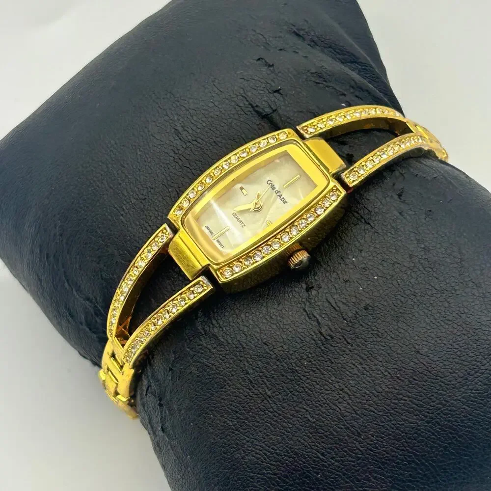 Cote d’ Azur Gold Tone Mother Pearl Crystals Accent Women’s Fashion Watch